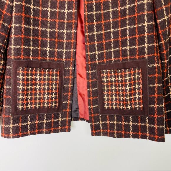 Vintage brown orange wool tweed plaid preppy academia office blazer jacket 10 - Picture 3 of 6